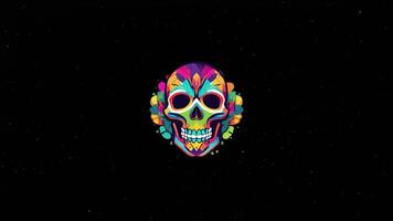 Vibrant and Detailed Colorful Skull Logo with Pixel Particle Burst Reveal Effect on Neutral Background video