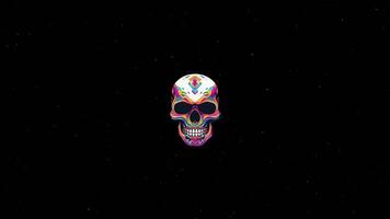 Vibrant and Detailed Colorful Skull Logo with Pixel Particle Burst Reveal Effect on Neutral Background video
