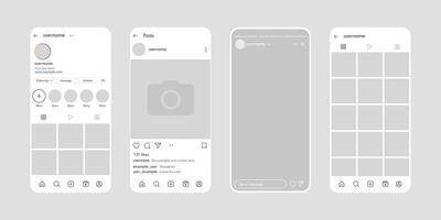 Social network app interface mockup design. Modern social media platform profile story layout template vector
