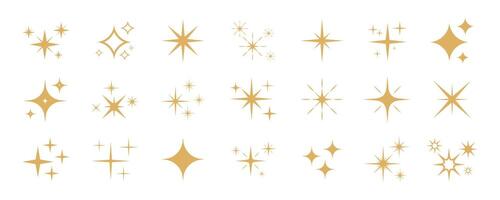 Gold sparkle stars icon collection. Set of golden star icons in different style web elements. Shiny twinkle yellow stars for decoration vector