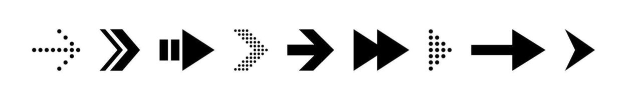 Web arrow pointer mark icons collection. Icon set of black arrows in unique style. Left right direction cursor on white background vector