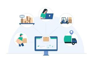 Warehouse Inventory Control System and Technology. Illustration highlighting advanced systems for inventory management, tracking, and logistics. Illustration vector