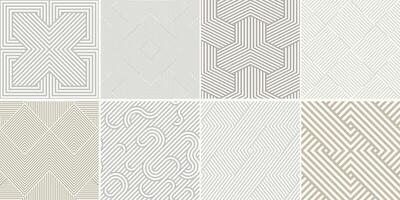 Collection of seamless weave geometric patterns. Monochrome repeatable striped textures - creative elegant backgrounds. Line art modern design vector