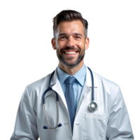 smiling portrait of male doctor on a transparent background png