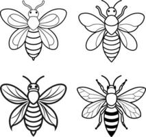 The bee outline set with smooth line art vector
