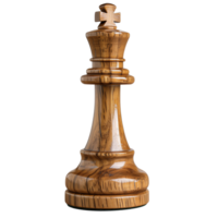 Wooden Chess King Piece Transparent Background Strategic Board Game Element Close-Up Detailed Wood Texture Single Object Studio Shot png