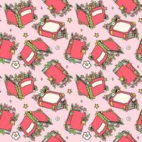 Christmas Book Seamless Pattern Groovy Retro Bold Doodle Vibrant Colors isolated on background vector