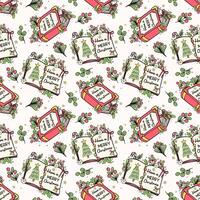 Christmas Books Seamless Pattern Groovy Retro Festive Doodle isolated on background vector