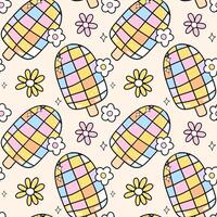 Groovy Disco popsicle Seamless Pattern Retro Summer repeat background vector