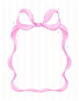 Coquette Pink Ribbon bow Crest vertical Frame Watercolor Preppy Retro Grandmillennial vector