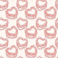 Vintage Cake Coquette outline seamless pattern Retro Hand Drawn isolated on background vector