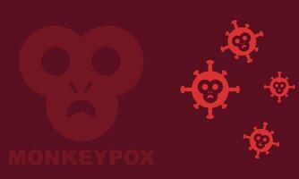 Monkeypox virus. Banner with text, virus cells and monkey silhouette. Virus disease concept. microbiology background. vector