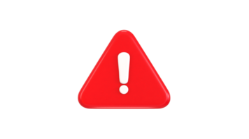 Exclamation sign, warning or danger risk message alert problem icon 3d rendering illustration png
