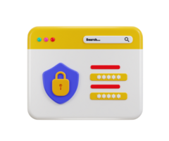 Secure login page with password form on computer and padlock icon 3d render png