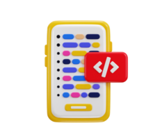 Smart phone and program code development coding icon concept of mobile app development icon 3d render png