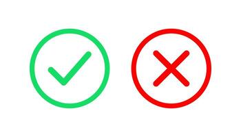 Set of green check mark and red cross icons vector
