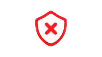 Cross mark with protect shield icon concept of security alert icon 3d render png