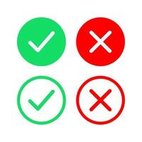 Set of green check mark and red cross icons. Checklist symbol, approval plan, and checklist sign. Illustration vector