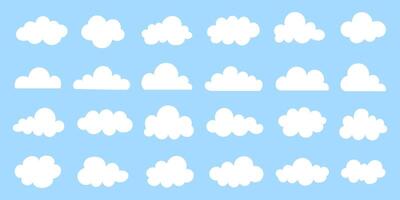 Set of cartoon white clouds illustrations in flat design style vector