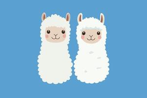 illustration of two cute llamas with fluffy white fur, standing side by side. vector