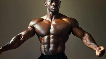 A man flexing his biceps in a gym setting video