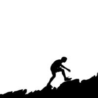 Man walk in the hill silhouette. Hiking sport. Fit for element design, background, banner, backdrop, cover, logotype. Isolated on black background. Eps 10 vector