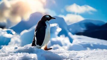 A penguin standing on top of a snow covered ground video