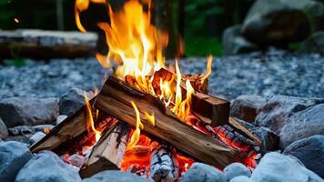 A fire pit with a lot of rocks around it video