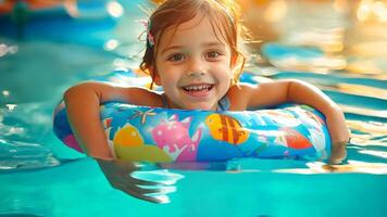 A little girl in a swimming pool with an inflatable ring video