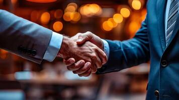 Two men shaking hands in a restaurant video
