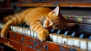 A cat sleeping on top of an old piano keyboard video