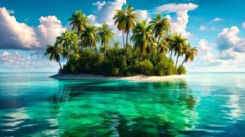 A small island in the middle of the ocean surrounded by palm trees video
