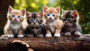 A group of kittens sitting on top of a tree branch video