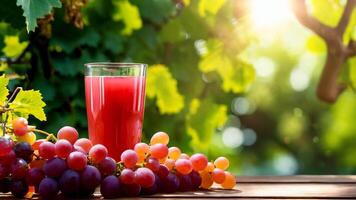 A glass of red wine and a bunch of grapes on a wooden table video
