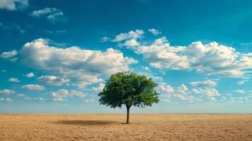 A lone tree in the middle of a desert under a blue sky with clouds video