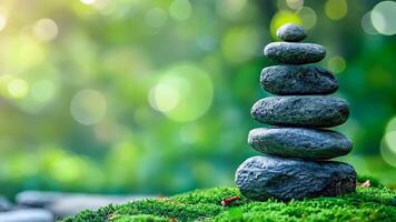 A stack of rocks sitting on top of a moss covered rock video