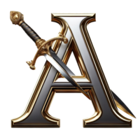 The letter a with a sword and a gold letter png
