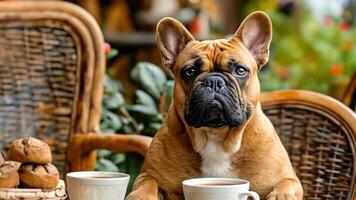 A dog sitting at a table with a cup of coffee video