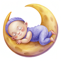 Adorable Baby Sleeping on Crescent Moon png