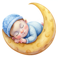 Peaceful Baby Sleeping on Crescent Moon png