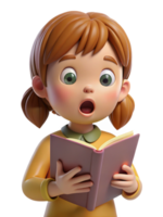 Girl Reading a Book with a Surprised Expression png