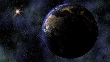 Earth Rotating from Day to Night in Space with City Lights and Stars video