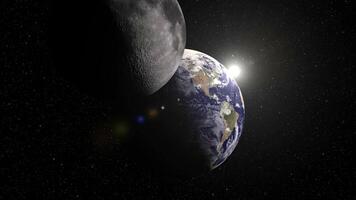 3D Animation of Earth and Moon with Sunlight in Outer Space video