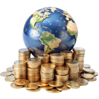 Globe Balancing on Wealthy Coins png