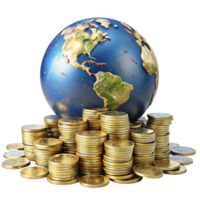 Earth atop Stack of Wealth Coins png