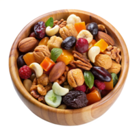 Mixed Nuts and Dried Fruits in a Rustic Bowl png