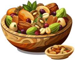 Nut and Dried Fruit Mix in Rustic Wooden Dish png