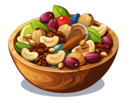 Assorted Dried Fruits and Nuts in a Rustic Bowl png