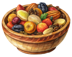 Rustic Wooden Bowl of Dried Fruits and Nuts png