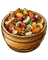 Dried Fruits and Nut Mix in Wooden Bowl for Healthy Snack png